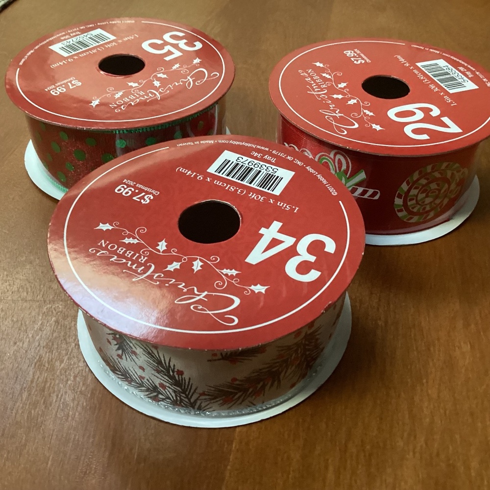 Christmas Ribbons Bundle New 1.5” x 30 ft (3 rolls)